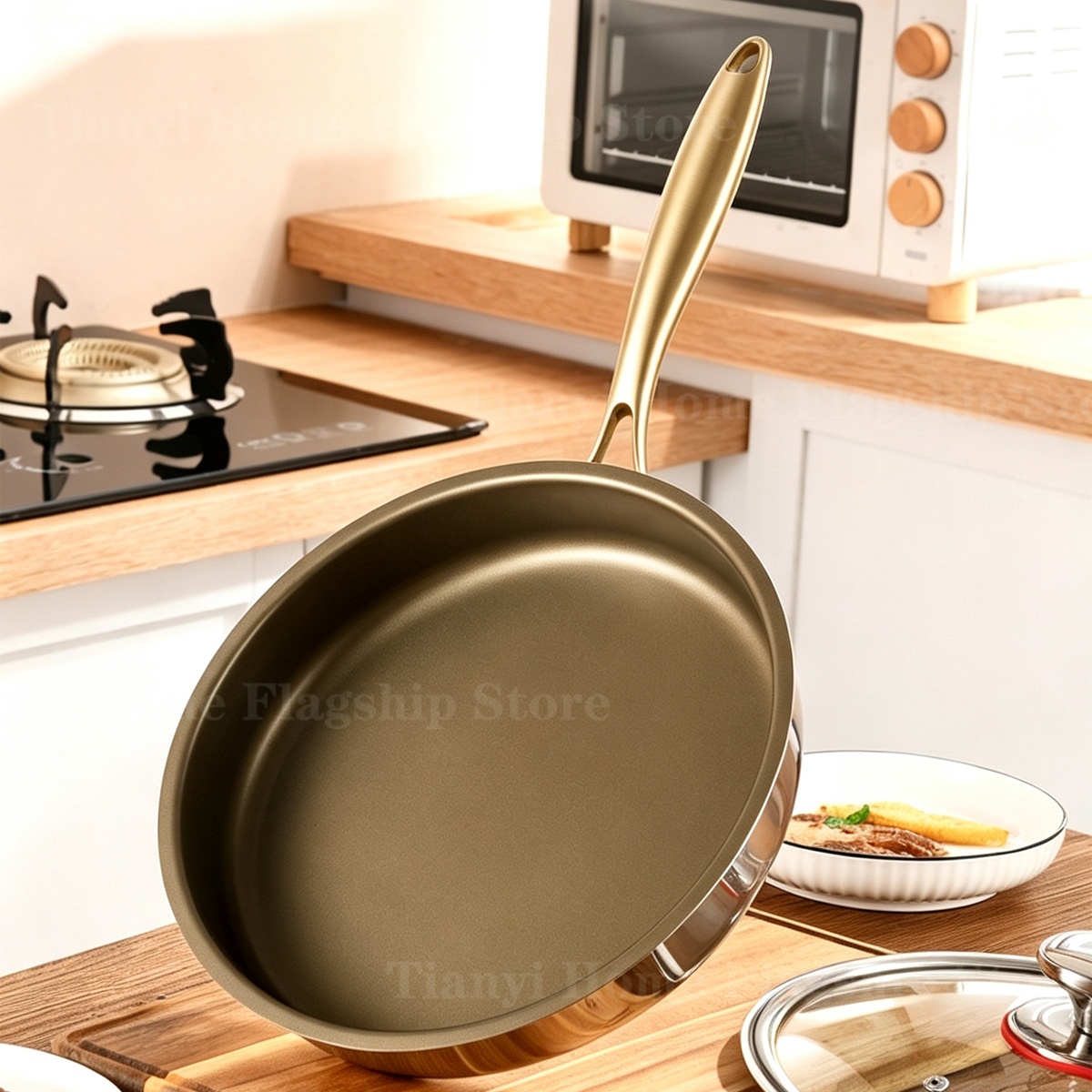 Home Cooking Steak - مقلاة من التيتانيوم والفولاذ المقاوم للصدأ
